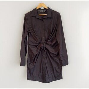 Norma Kamali Women's Poplin Woven Front Tie Shirt Dress Size Large Minimalist